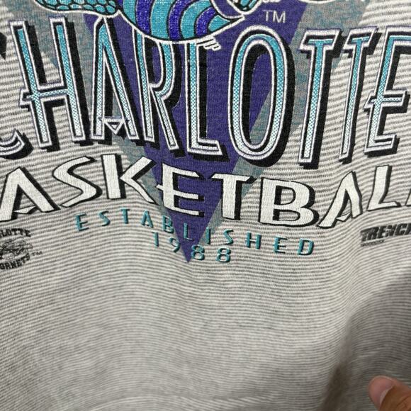 Vintage 80’s Grey Pinstriped Charlotte Hornets Tee Large - Picture 4 of 7